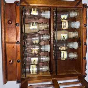 Vintage Wooden Spice Rack with Glass Jars